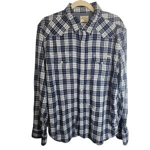 Lucky Brand Mens Plaid Flannel Western Shirt Size L Cowboy Rodeo Country Barn